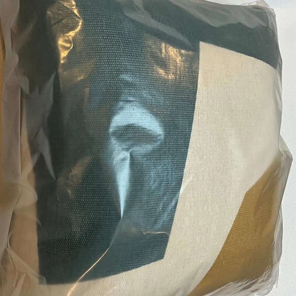 West Elm Geometric Accent Pillow - Blue, Gold, and Cream